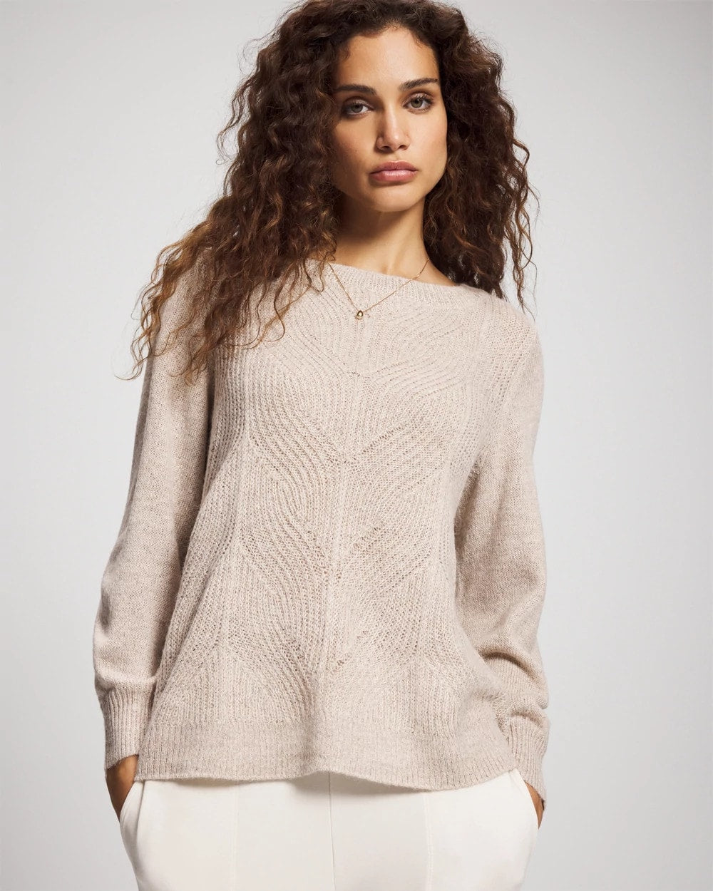 HEATHER SHELL Shimmer Cable Knit Sweater