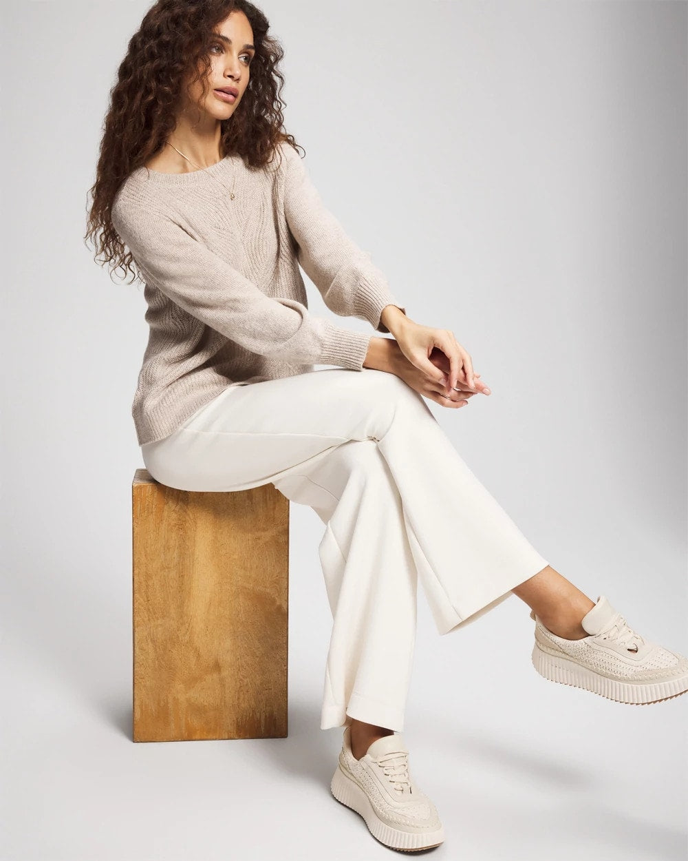 HEATHER SHELL Shimmer Cable Knit Sweater