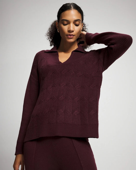 MERLOT Premier Knit Cable Knit Collared Sweater