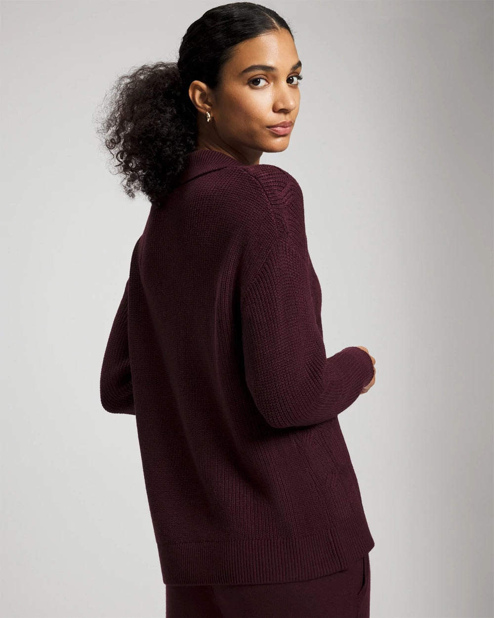 MERLOT Premier Knit Cable Knit Collared Sweater