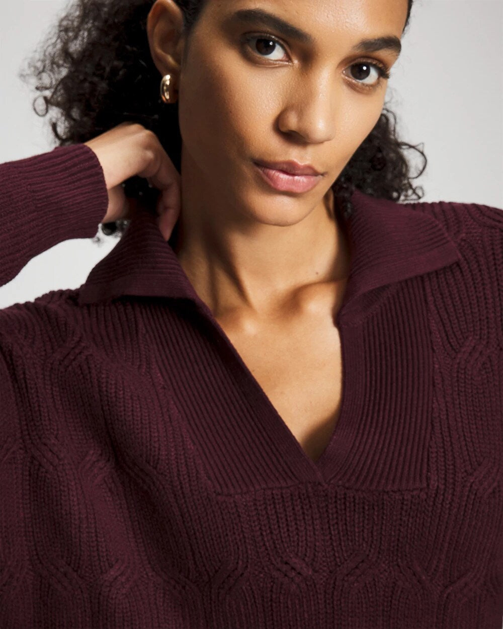MERLOT Premier Knit Cable Knit Collared Sweater