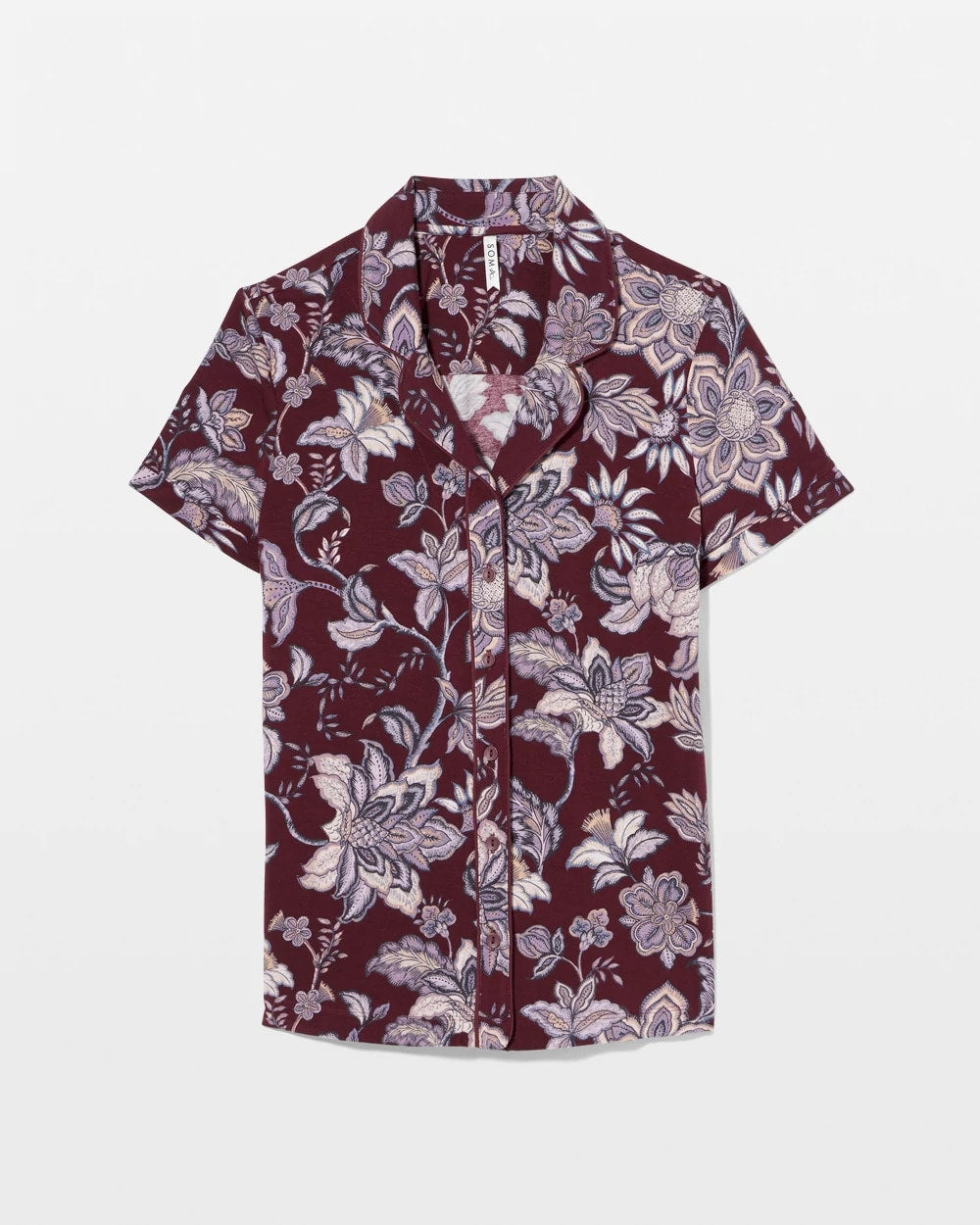 PAISLEY SPLENDOR PLUM Piped Short Sleeve Notch Collar Pajama Top