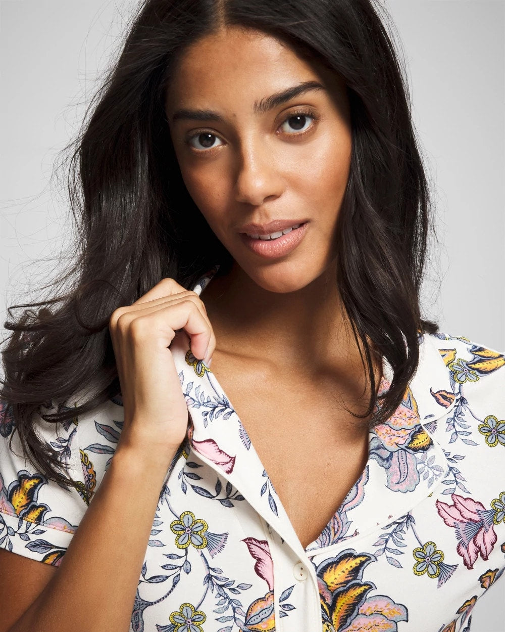 PAISLEY SPLENDOR CHAMP Piped Short Sleeve Notch Collar Pajama Top