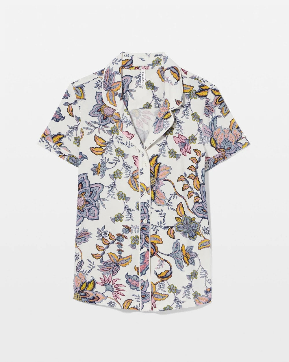 PAISLEY SPLENDOR CHAMP Piped Short Sleeve Notch Collar Pajama Top