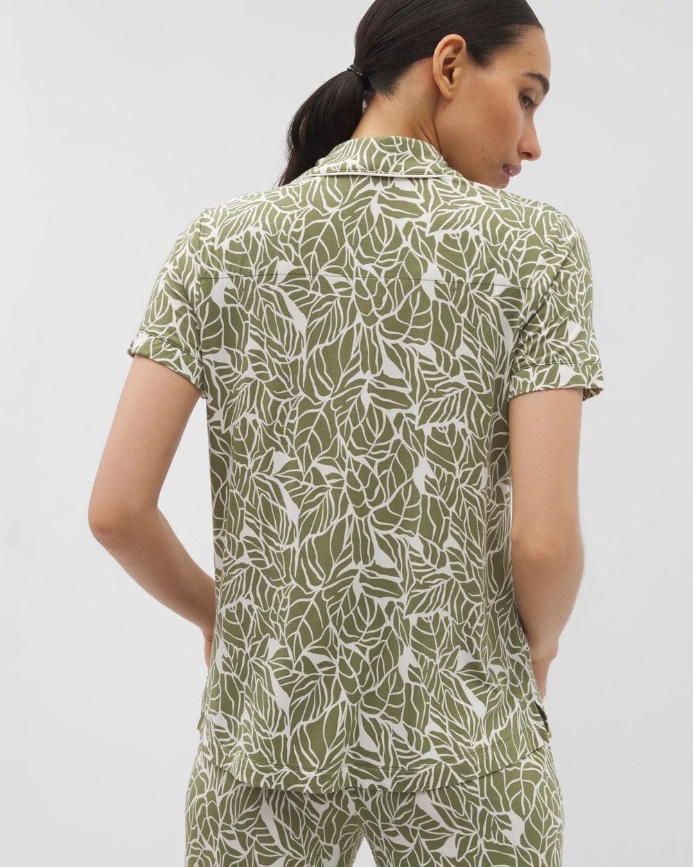 PALMTASTIC VETIVER/CHAMP Piped Short Sleeve Notch Collar Pajama Top