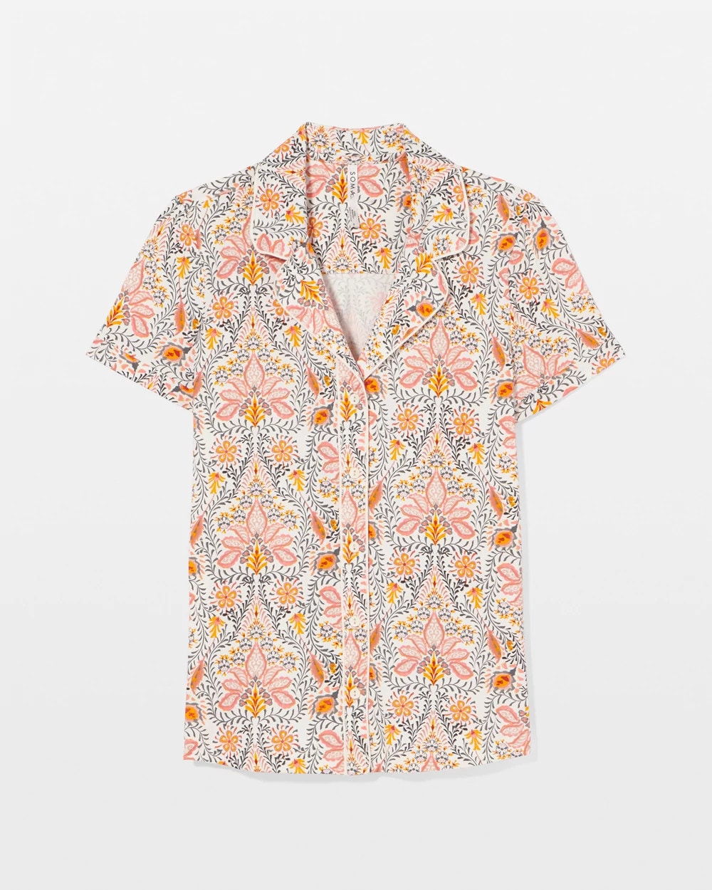 VINE PAISLEY CHAMPAGNE M Piped Short Sleeve Notch Collar Pajama Top