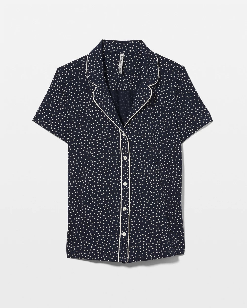 DOT OBSESSED NAVY Piped Short Sleeve Notch Collar Pajama Top