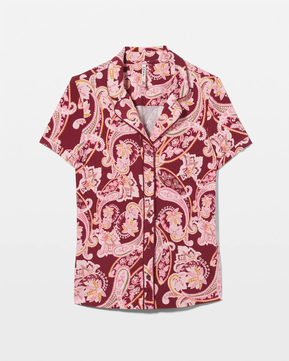 KASHMIR PAISLEY KISS Piped Short Sleeve Notch Collar Pajama Top