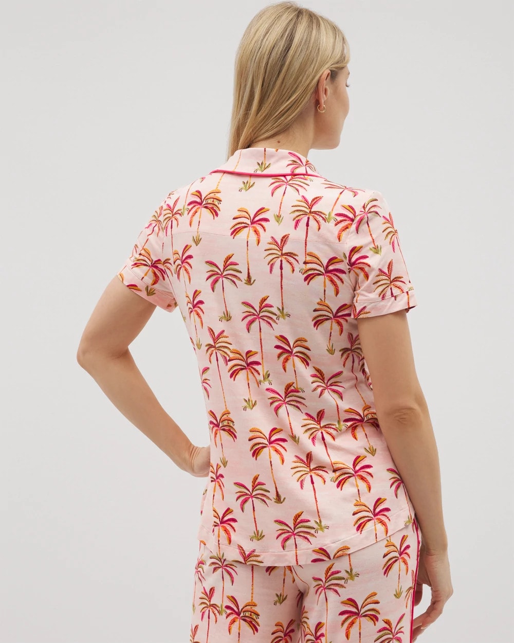 SHAKE YOUR PALM PALMS P Piped Short Sleeve Notch Collar Pajama Top