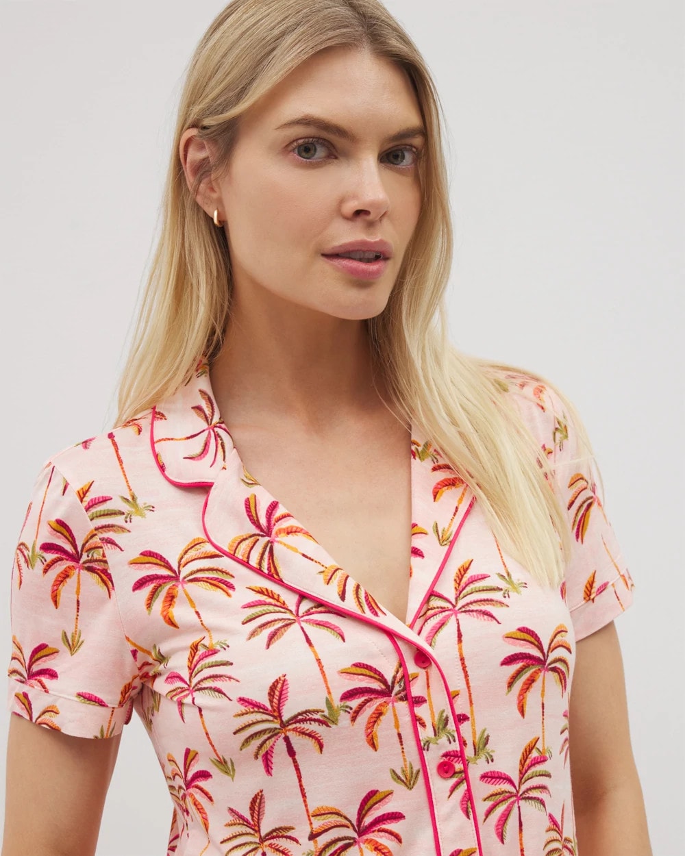 SHAKE YOUR PALM PALMS P Piped Short Sleeve Notch Collar Pajama Top
