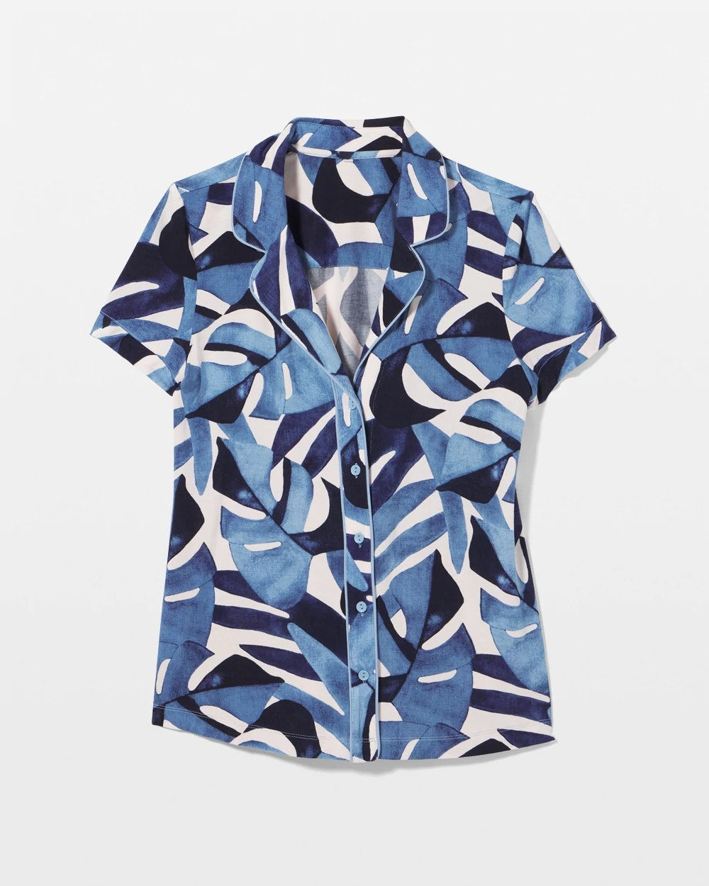 TROPICAL BREEZE SKY Piped Short Sleeve Notch Collar Pajama Top