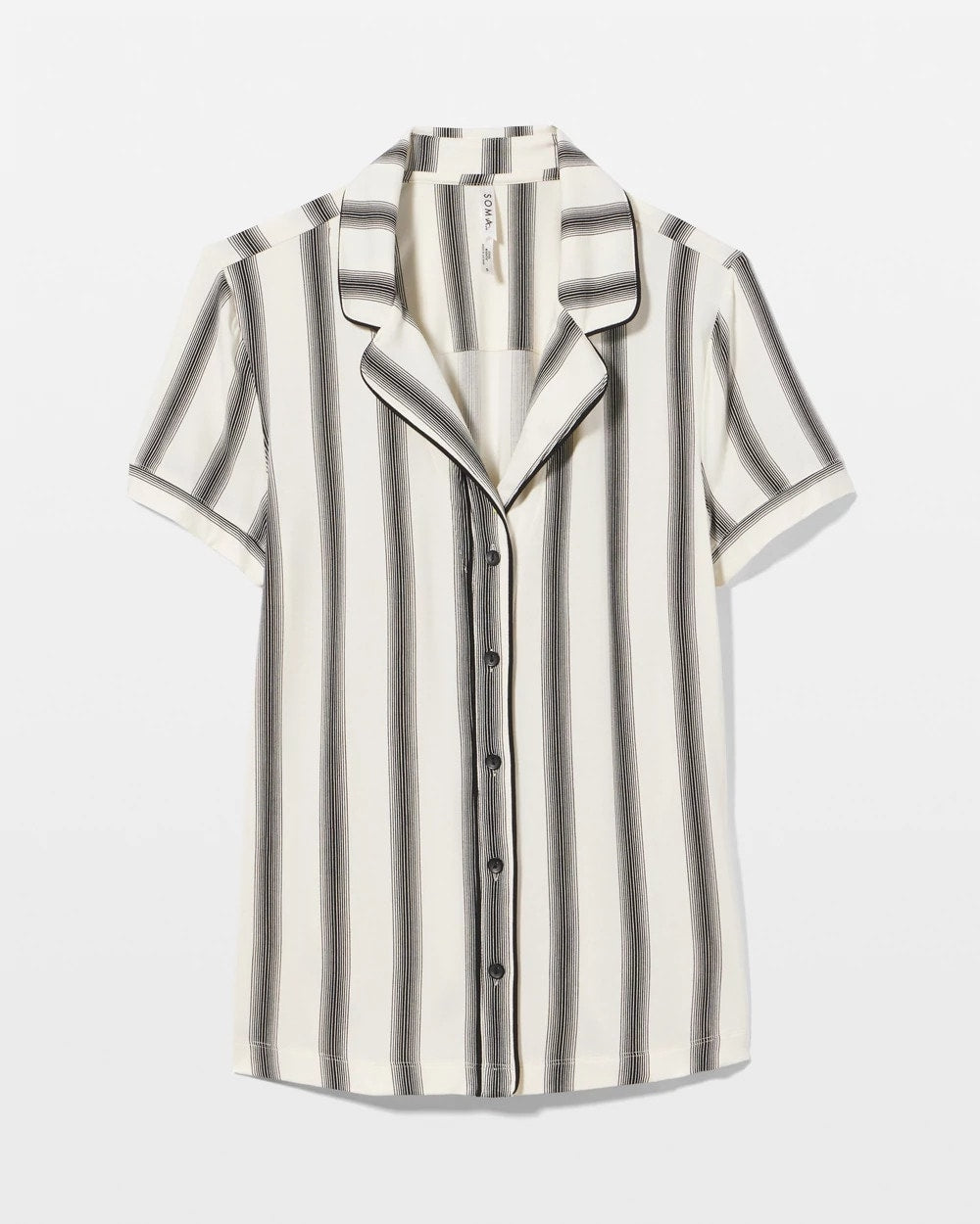HAMPTON STRIPE BLACK Piped Short Sleeve Notch Collar Pajama Top