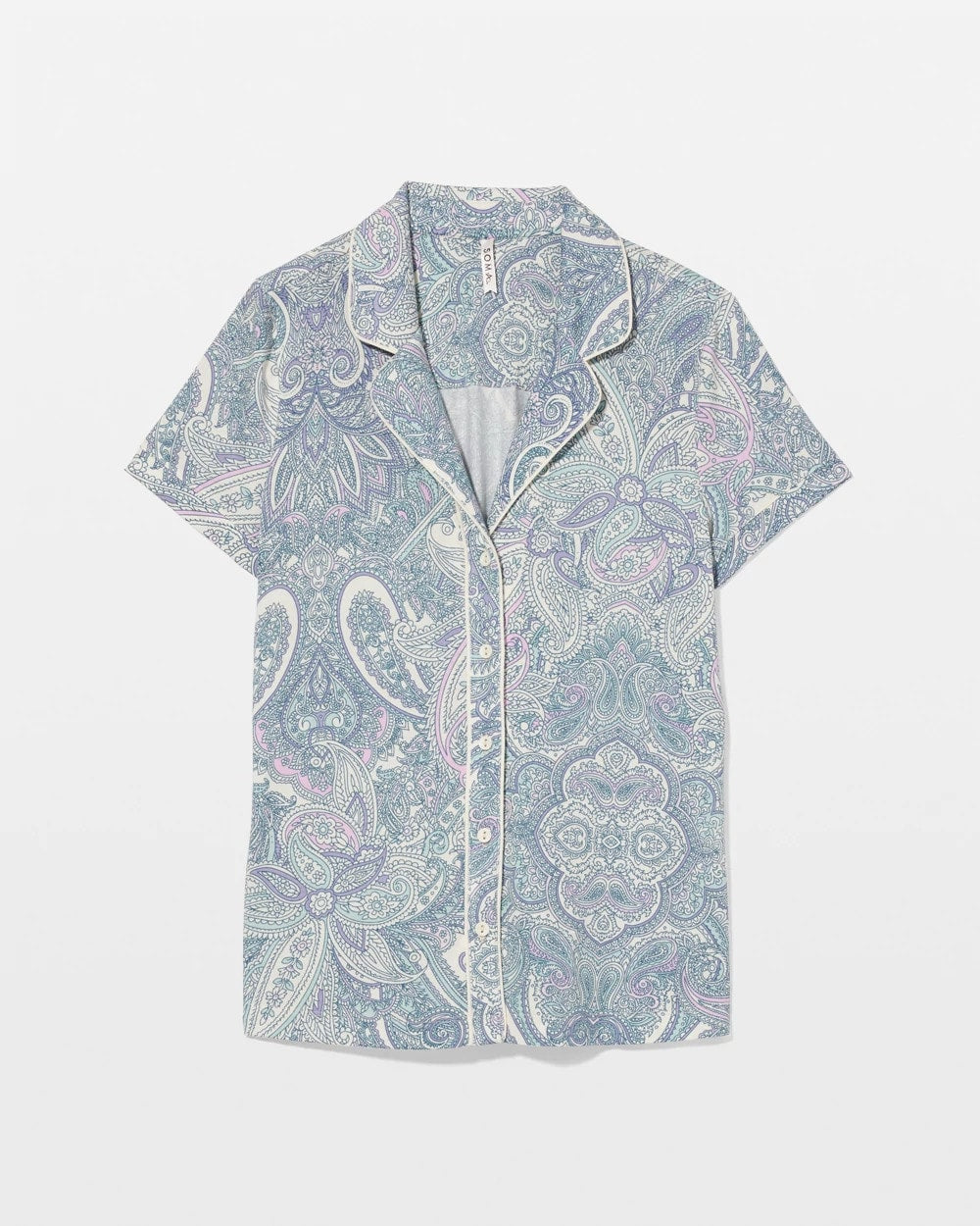 GLOBAL PAISLEY GRAND C Piped Short Sleeve Notch Collar Pajama Top