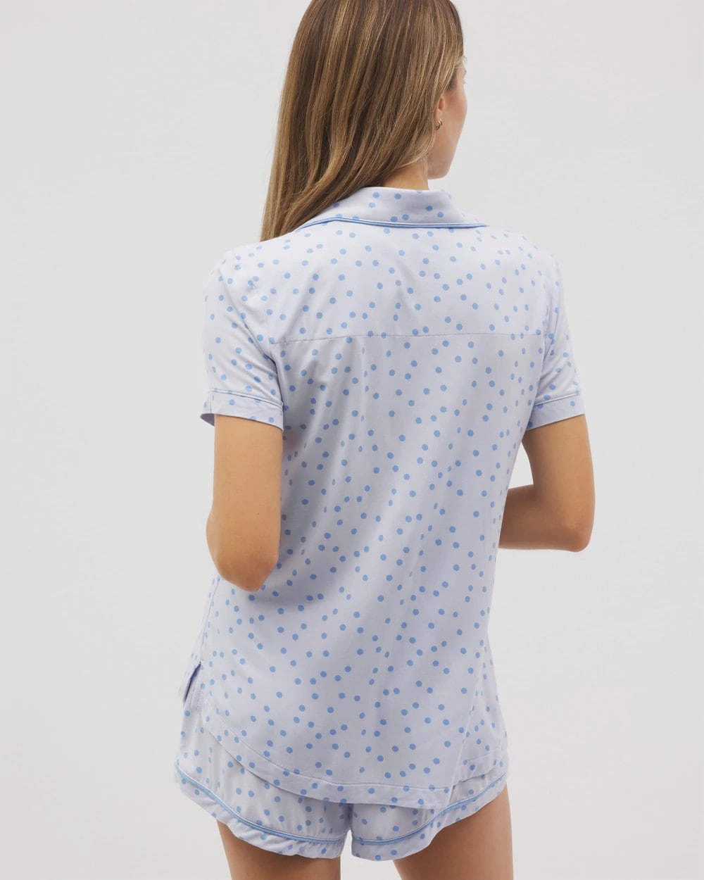 MERRY DOT OCEAN AIR Piped Short Sleeve Notch Collar Pajama Top