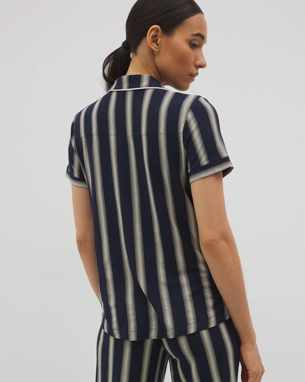 HAMPTON STRIPE NA CHAMP Piped Short Sleeve Notch Collar Pajama Top