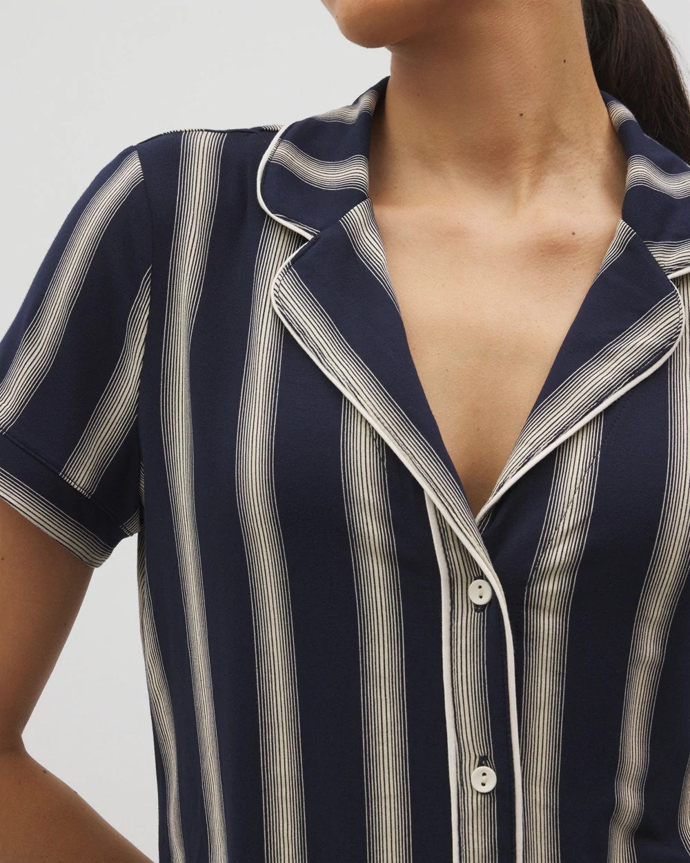 HAMPTON STRIPE NA CHAMP Piped Short Sleeve Notch Collar Pajama Top
