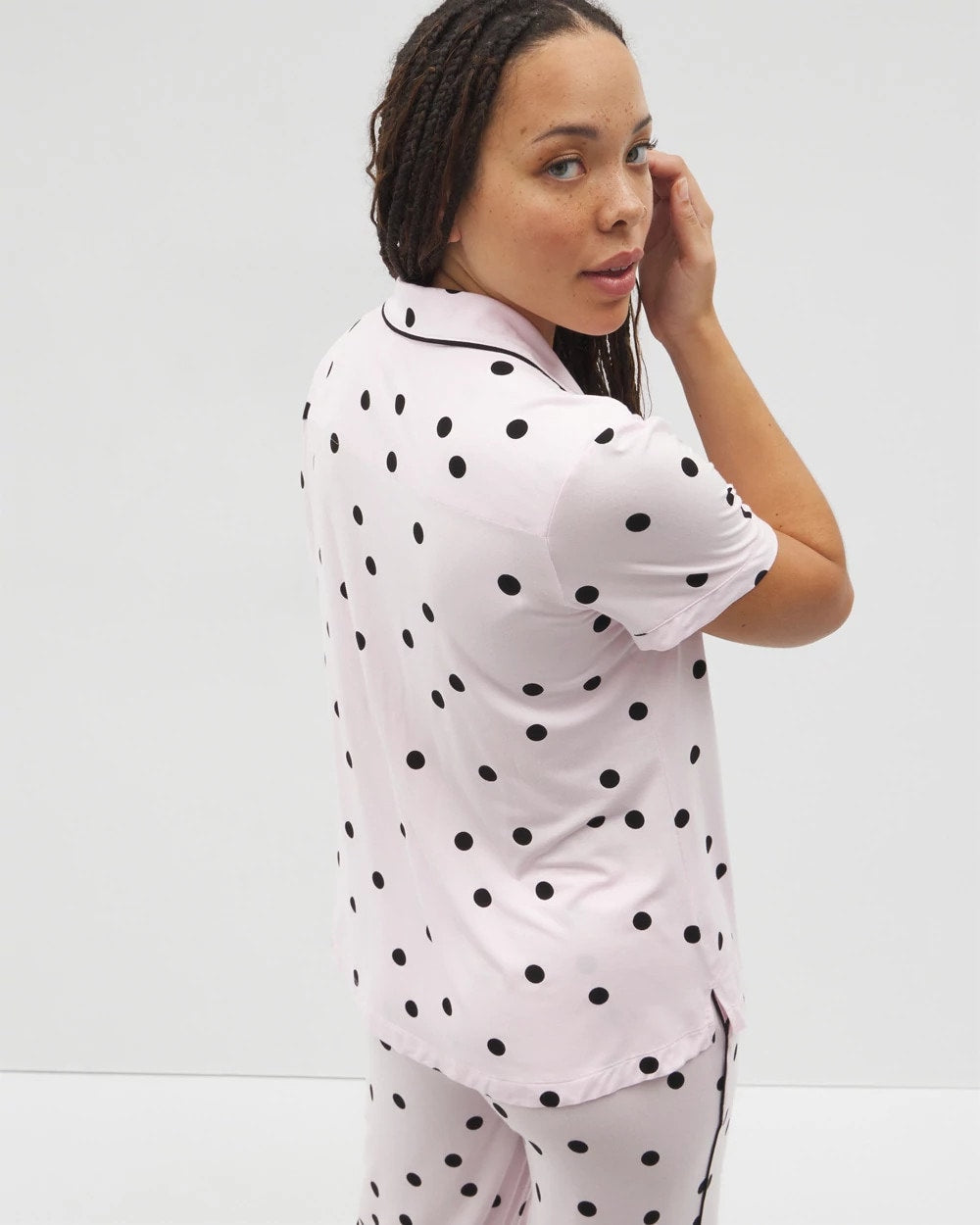CHEERFUL DOT B SUGAR Piped Short Sleeve Notch Collar Pajama Top