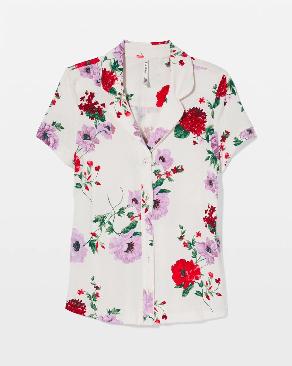 RHAPSODY FLORAL SUGAR Piped Short Sleeve Notch Collar Pajama Top