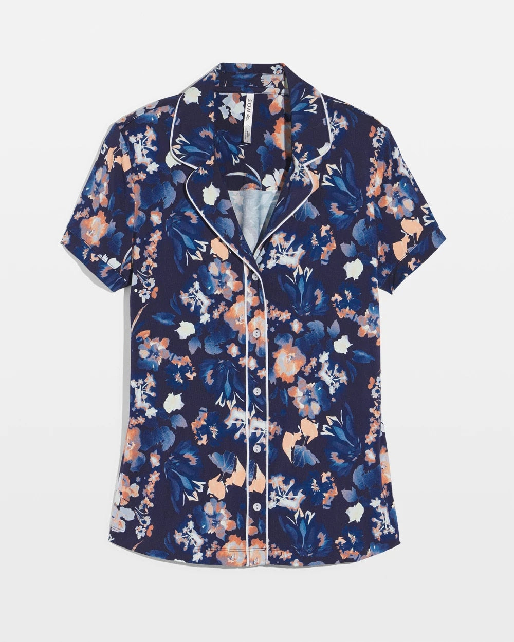 PHANTOM FLORAL NAVY Piped Short Sleeve Notch Collar Pajama Top