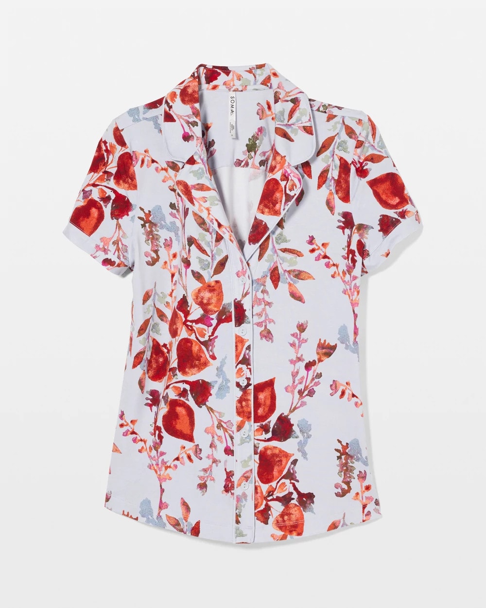 FORAGED FLORAL BLUE MIST Piped Short Sleeve Notch Collar Pajama Top
