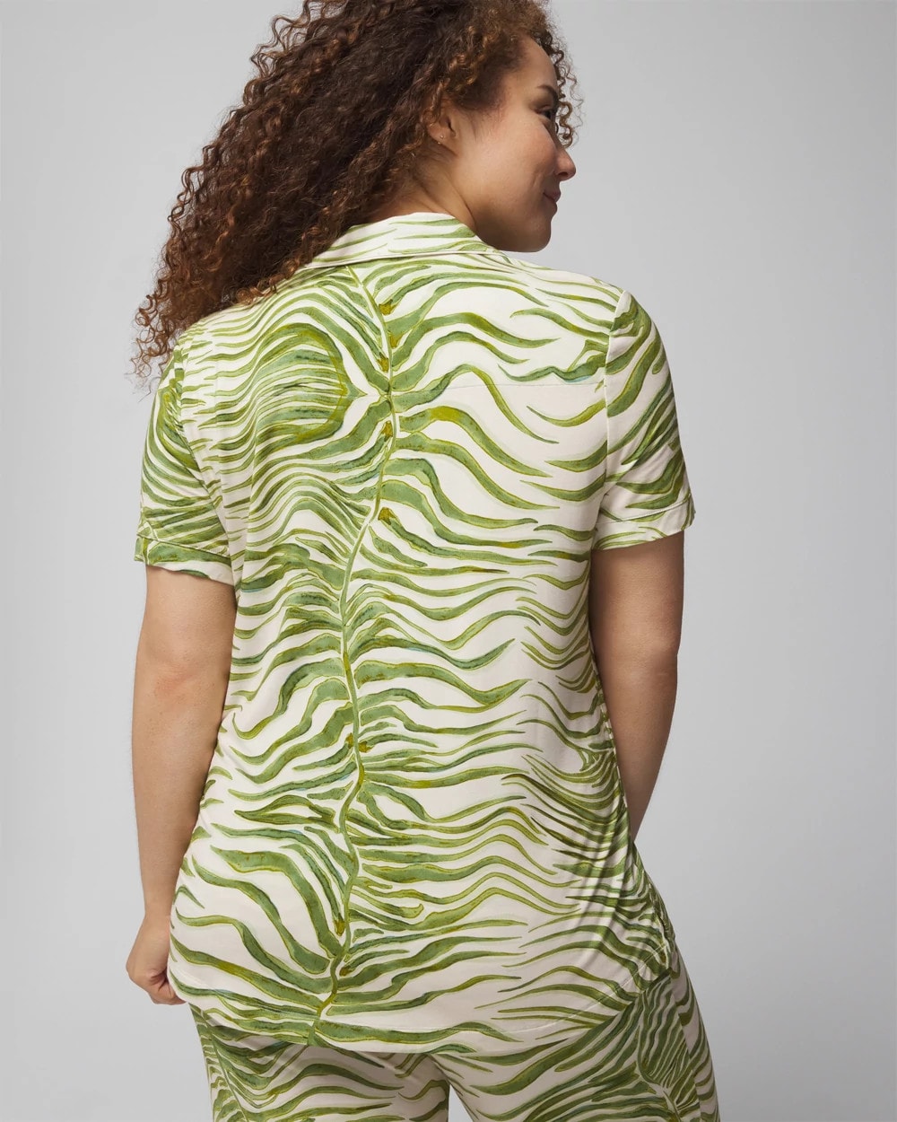 INTO THE GROOVE WHITE SMK Piped Short Sleeve Notch Collar Pajama Top