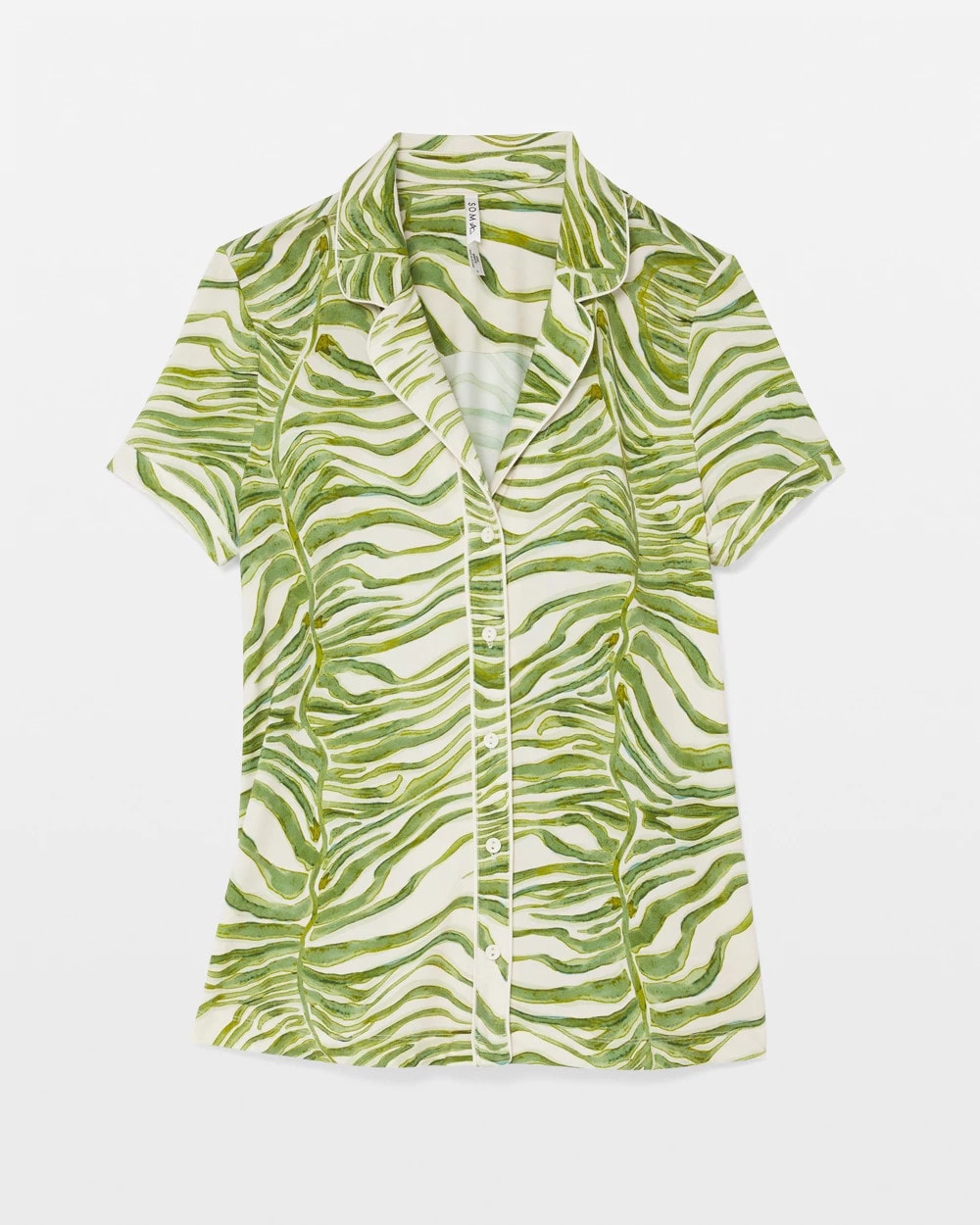 INTO THE GROOVE WHITE SMK Piped Short Sleeve Notch Collar Pajama Top