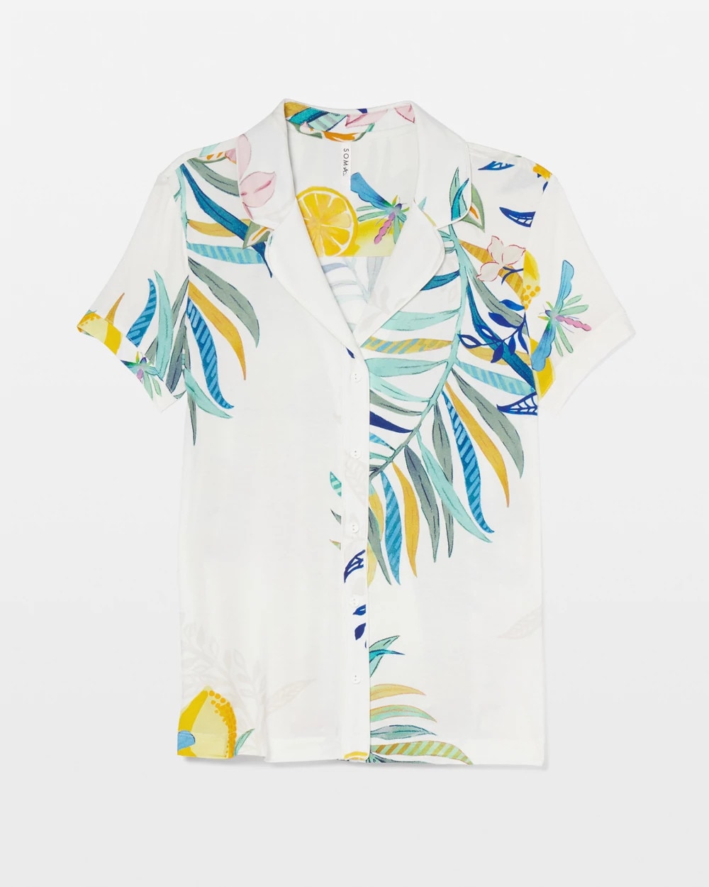 LEMON SQUEEZE GRAND IVORY Piped Short Sleeve Notch Collar Pajama Top