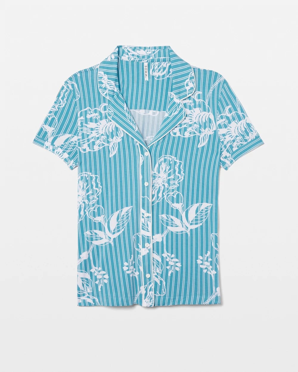 PAINTED PETALS SMALL Piped Short Sleeve Notch Collar Pajama Top