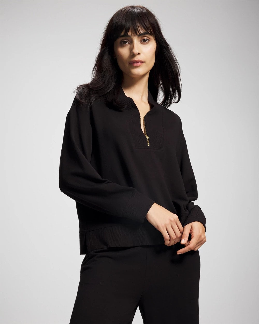 BLACK Ultrasoft Fleece Quarter Zip Sweatshirt