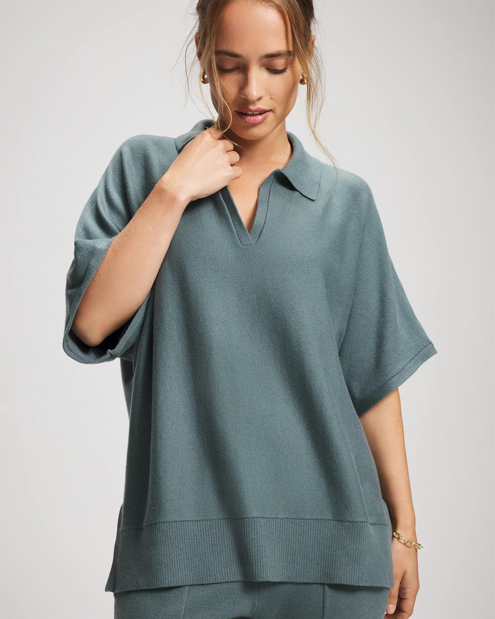 BLUE INSTINCT Premier Knit Sweater Collared Top