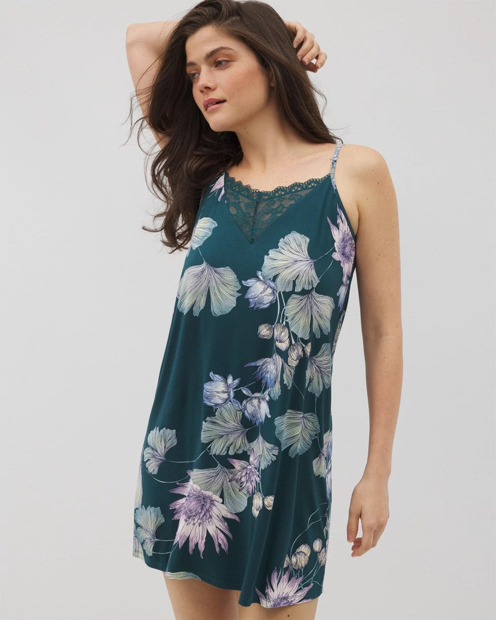 HAVEN BOTANICAL DARK SEA Lace Trim Chemise