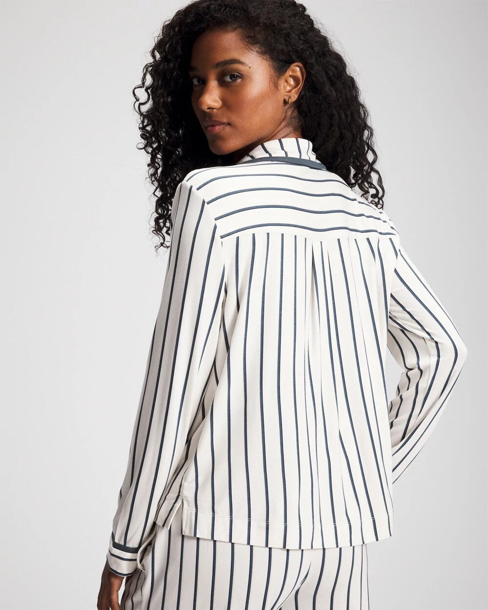 UNWIND STRIPE CHAMPAGNE Long-Sleeve Notch Collar Pajama Top