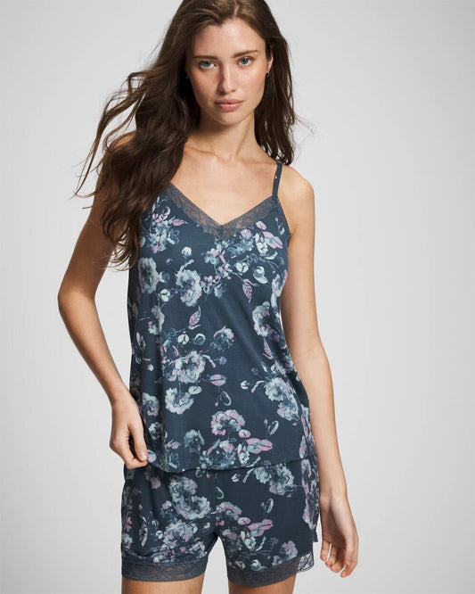 FLORA SHIMMER PETROL Lace Trim Pajama Cami