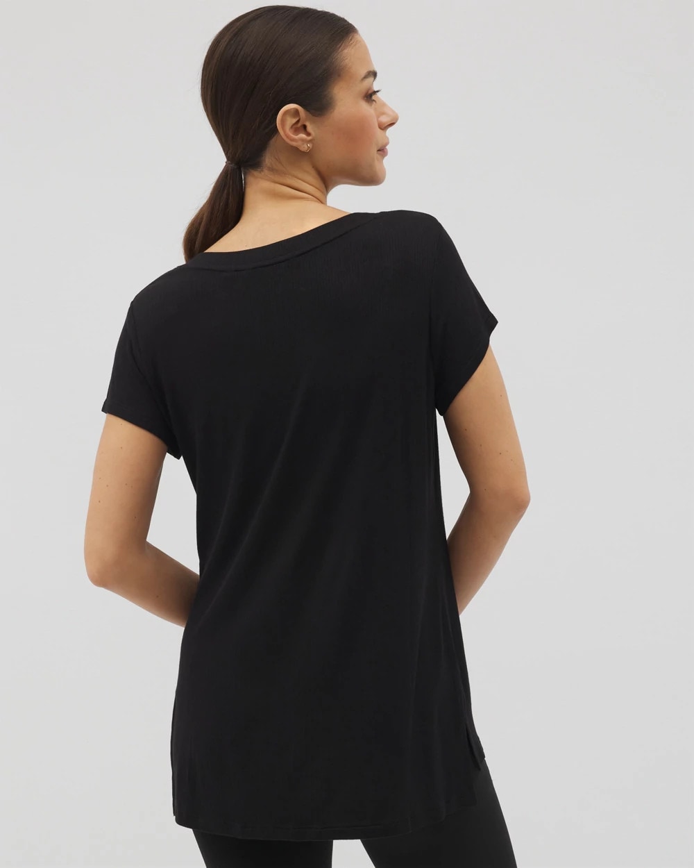 BLACK Rib Knit V-Neck Tee