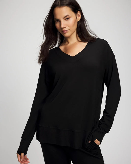 BLACK Ultrasoft Fleece V-Neck Sweatshirt
