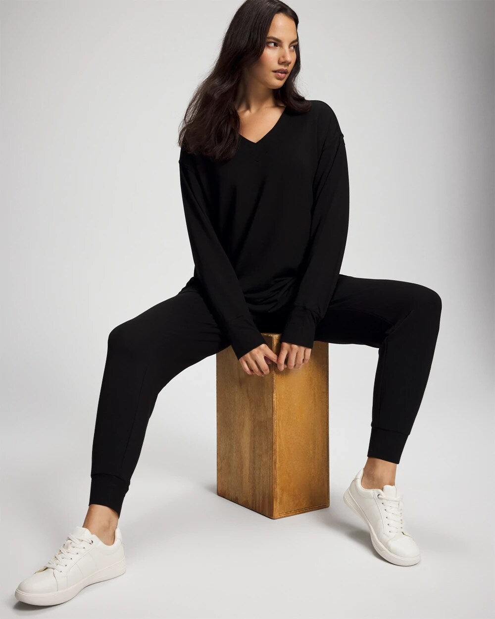 BLACK Ultrasoft Fleece V-Neck Sweatshirt