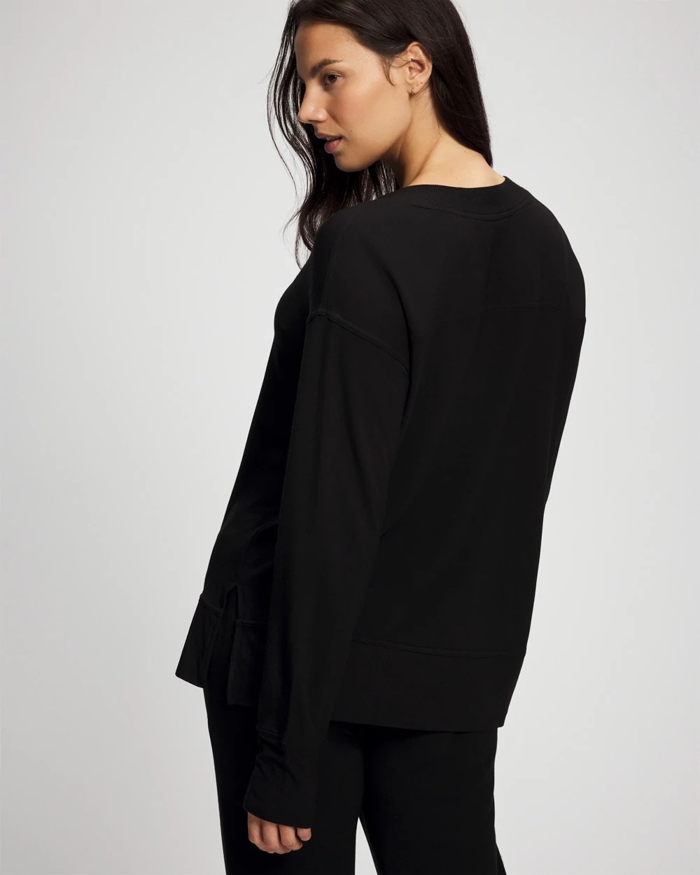 BLACK Ultrasoft Fleece V-Neck Sweatshirt