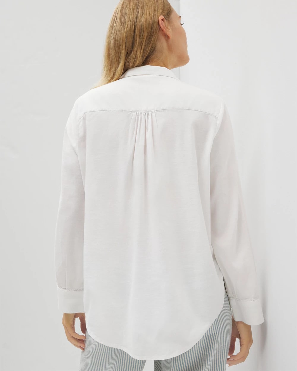 OPTIC WHITE Beach Cotton Long Sleeve Button-Up