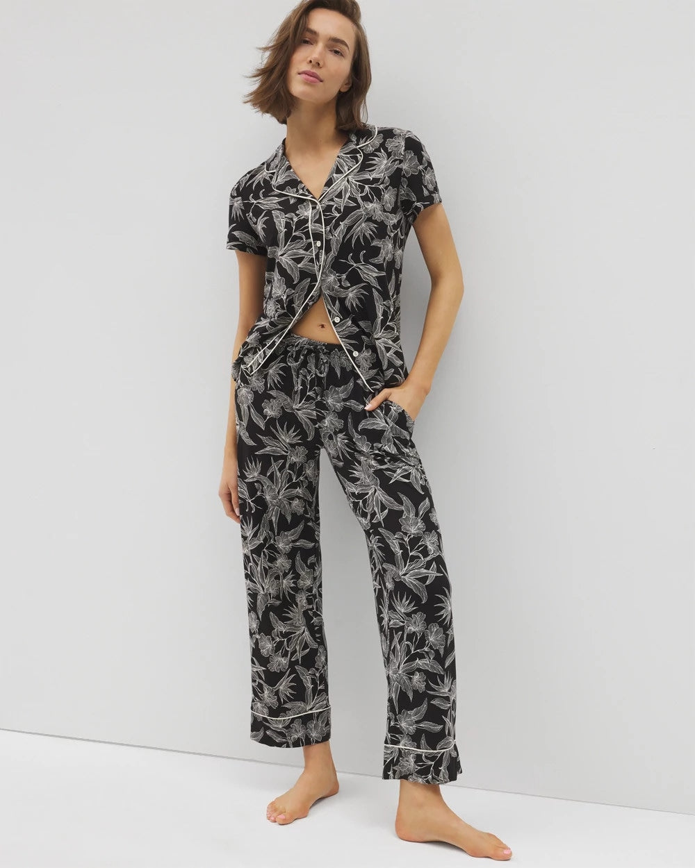 PLUMERIA BLOOMS BLK CH Printed Pajama Pants