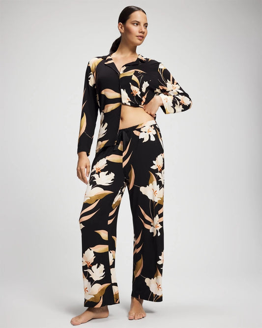 MYSTIC BLOOMS BLACK MID Satin Trim Pajama Pant
