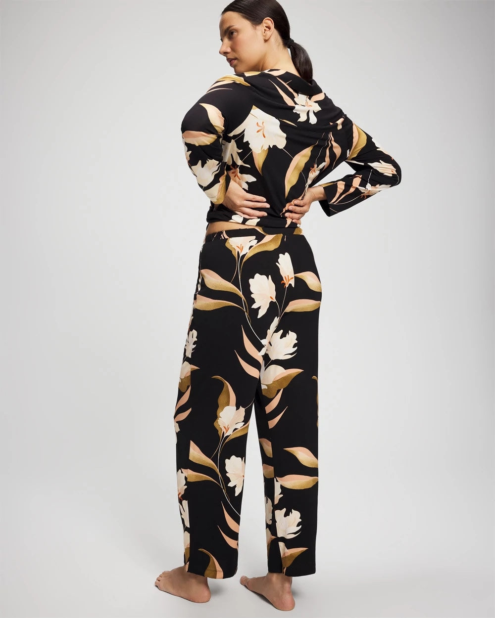 MYSTIC BLOOMS BLACK MID Satin Trim Pajama Pant