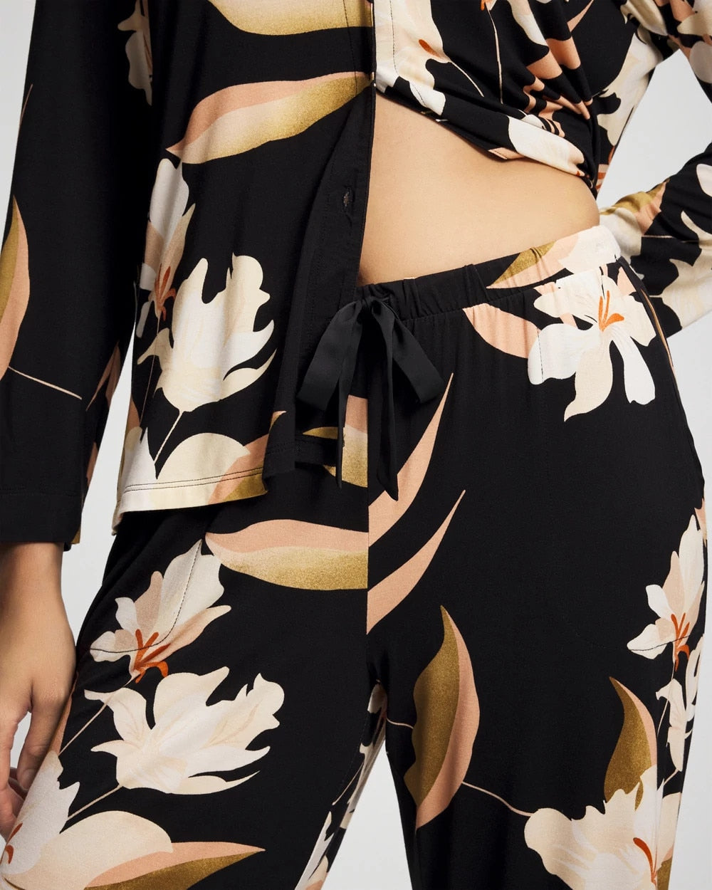 MYSTIC BLOOMS BLACK MID Satin Trim Pajama Pant
