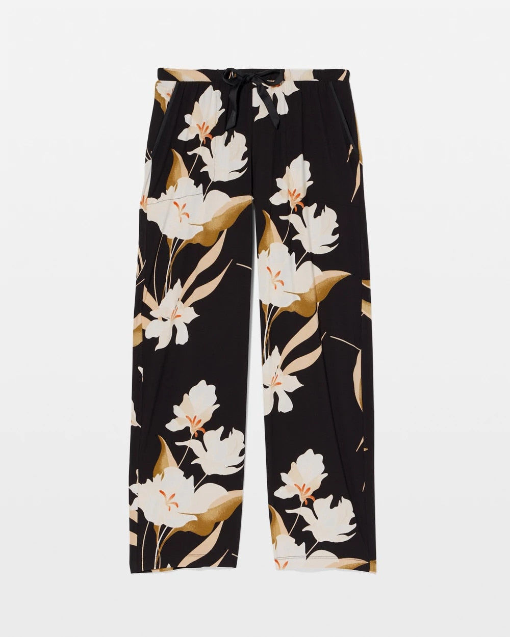 MYSTIC BLOOMS BLACK MID Satin Trim Pajama Pant
