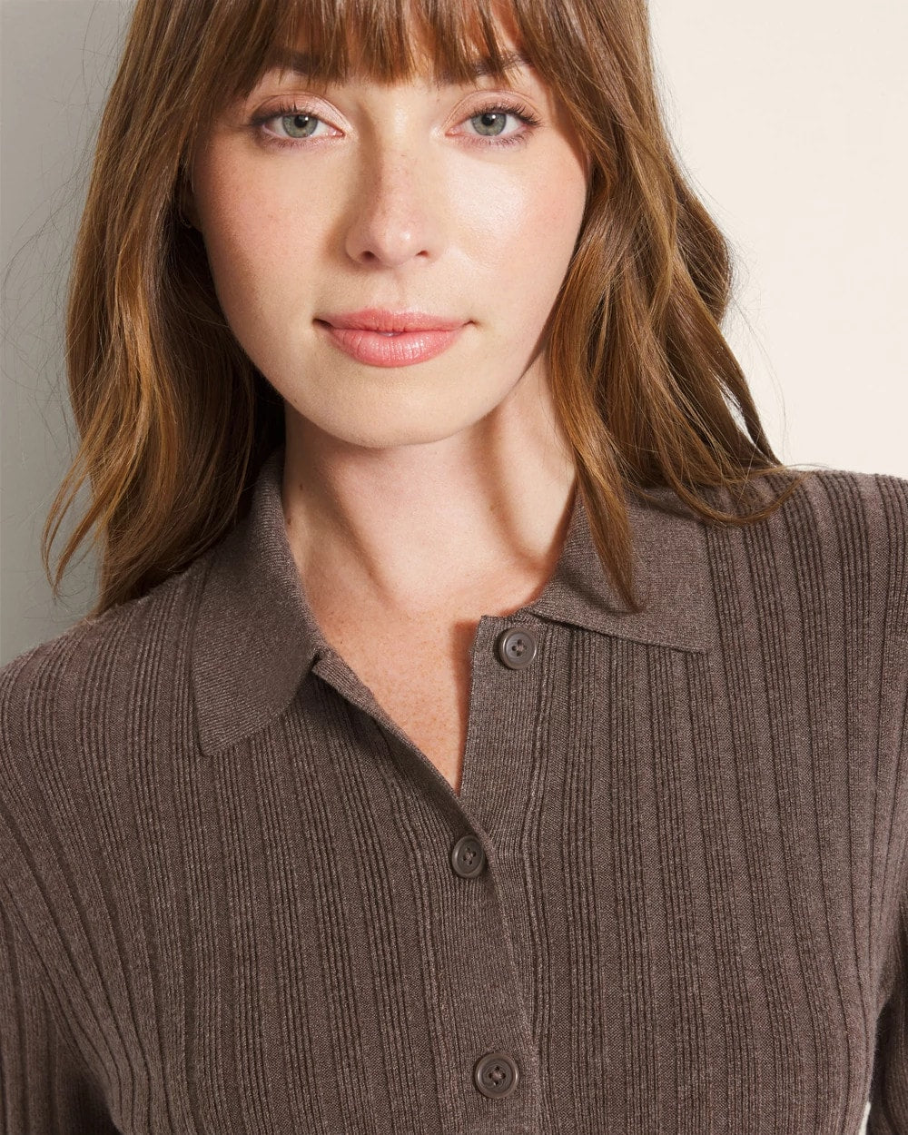 HEATHER COCOA Button-Up Sweater