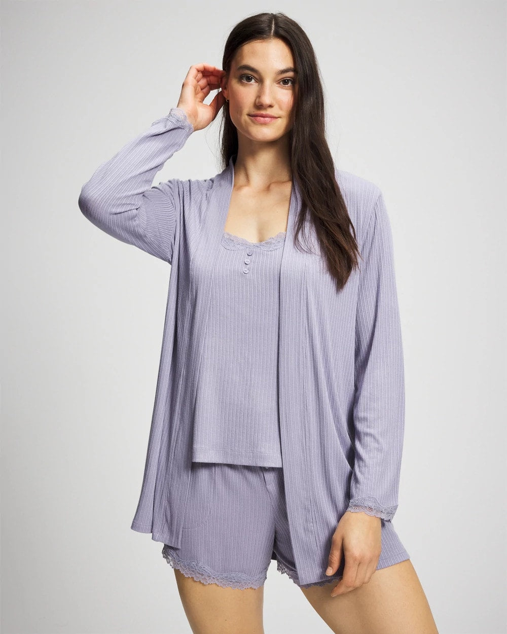 LAVENDER CLOUD Pointelle Pajama Cardi