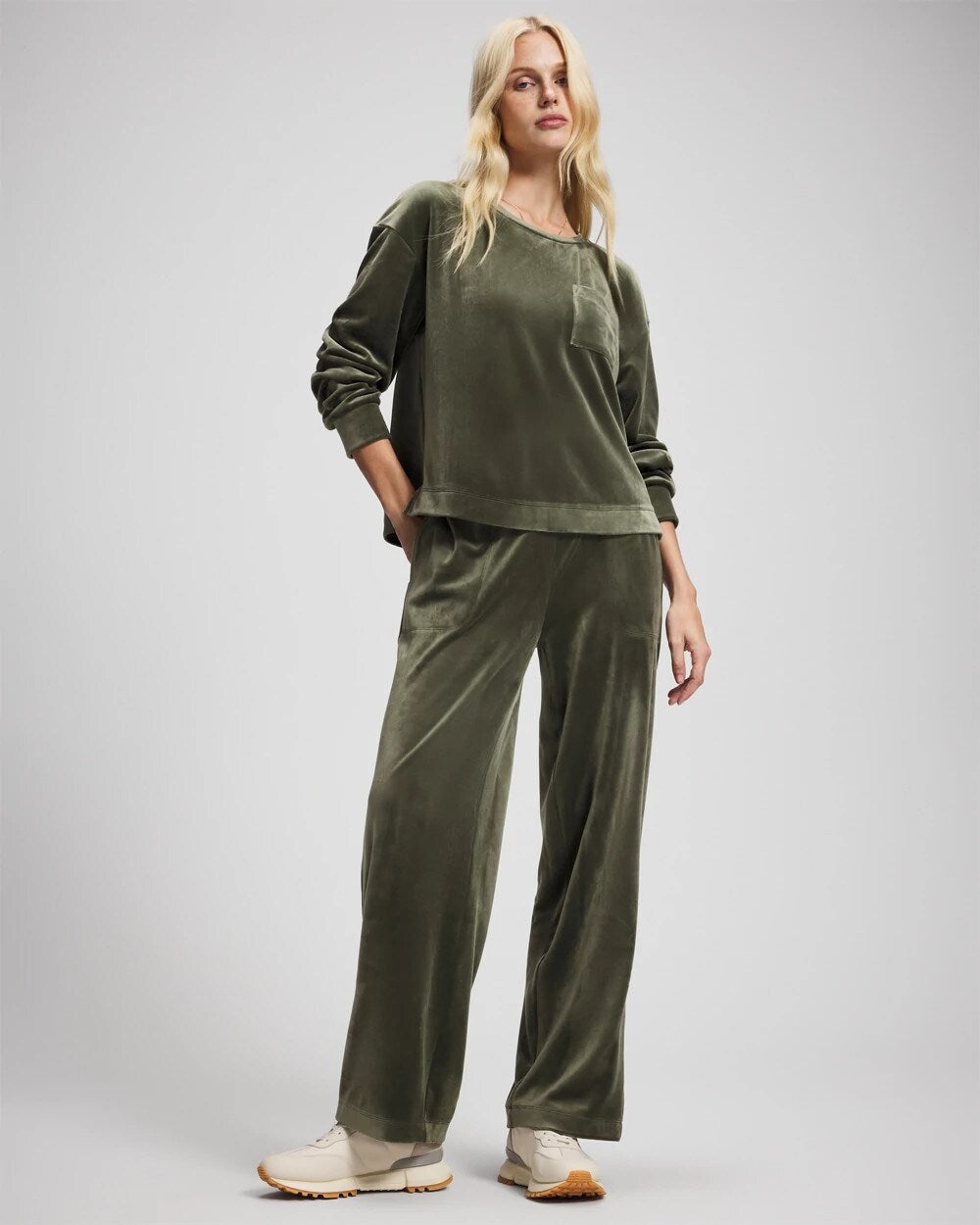 DARK SAGE Velour Straight Leg Pants