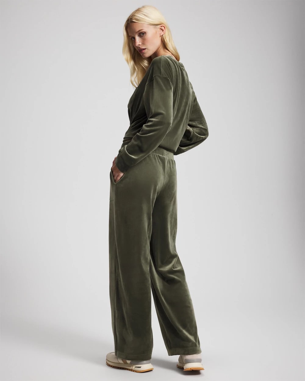 DARK SAGE Velour Straight Leg Pants