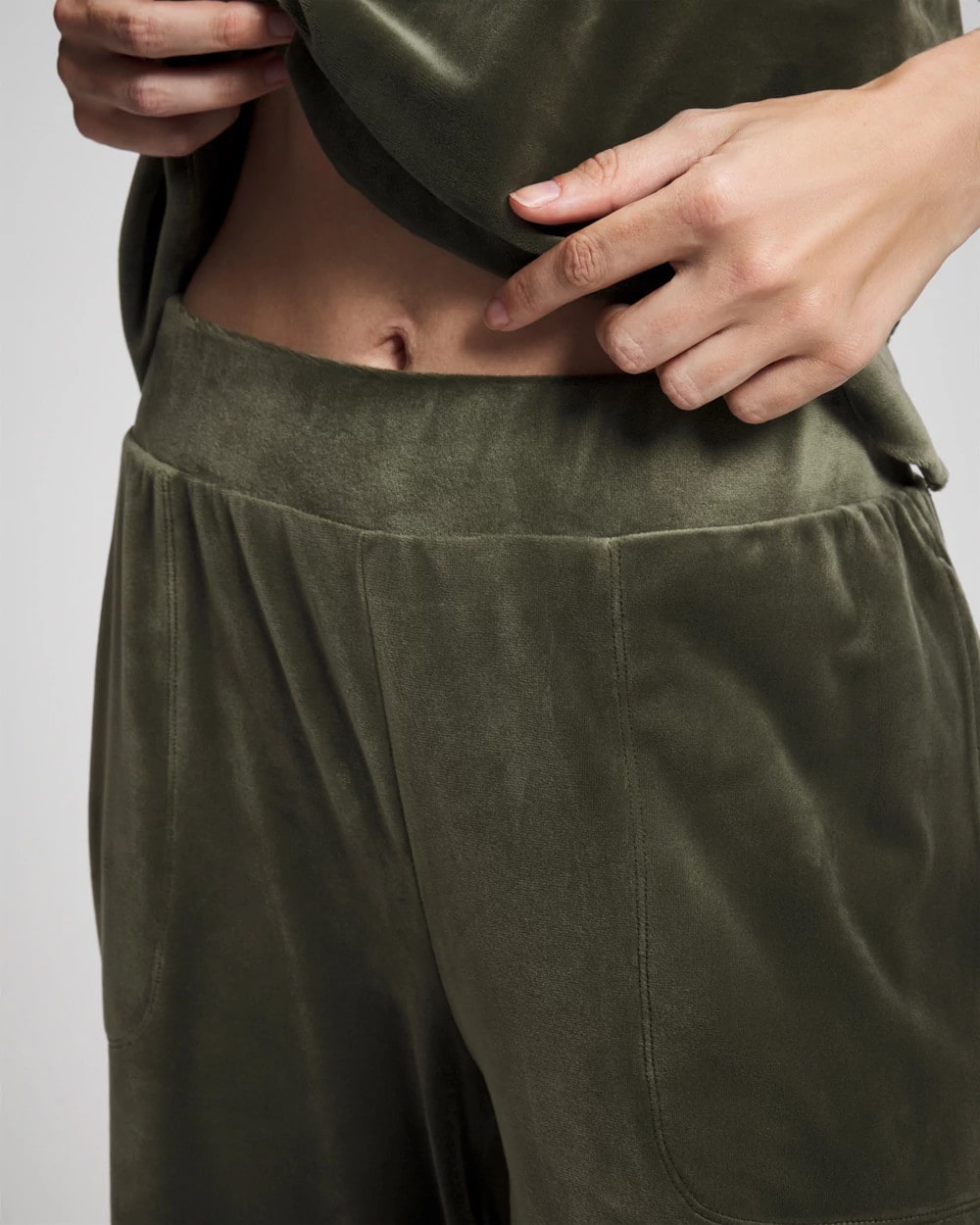 DARK SAGE Velour Straight Leg Pants