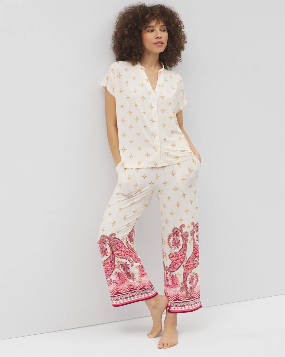 KASHMIR ICON CHAMP Mandarin Collar Short Sleeve Pajama Top