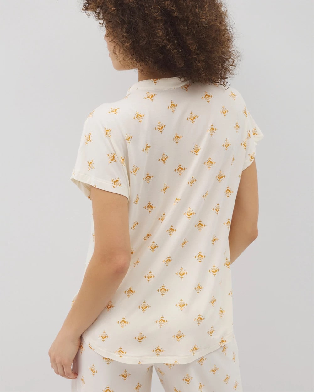 KASHMIR ICON CHAMP Mandarin Collar Short Sleeve Pajama Top